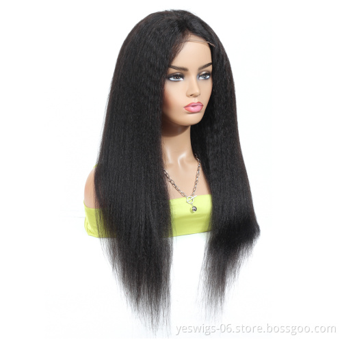 Pre Plucked Transparent Swiss Lace Wig Vendors Kinky Straight Full Lace Wig Human Hair Double Drawn Virgin Donor Yaki Style